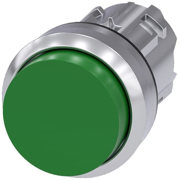Trykknap, 22 mm, rund, metal, skinnede, grøn, forhøjet 3SU1050-0BB40-0AA0
