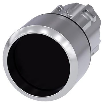 Trykknap, 22 mm, rund, metal, skinnede, sort, front ring, forhøjet 3SU1050-0CB10-0AA0
