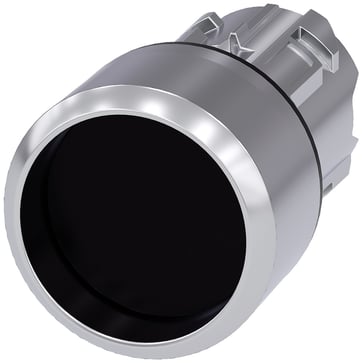 Trykknap, 22 mm, rund, metal, skinnede, sort, front ring, forhøjet 3SU1050-0CB10-0AA0