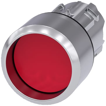 Trykknap, 22 mm, rund, metal, skinnede, rød, front ring, forhøjet, 3SU1050-0CB20-0AA0
