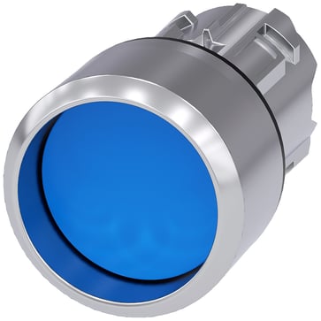 Trykknap, 22 mm, rund, metal, skinnede, blå, front ring, forhøjet, 3SU1050-0CB50-0AA0