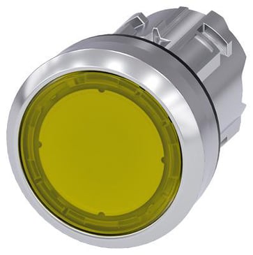 Lystrykknap, 22 mm, rund, metal, skinnede, gul, Trykknap, flad, låsende, 3SU1051-0AA30-0AA0