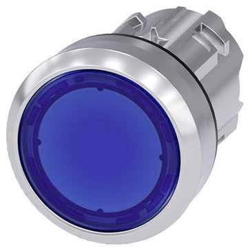 Lystrykknap, 22 mm, rund, metal, skinnede, blå, Trykknap, flad, låsende, 3SU1051-0AA50-0AA0