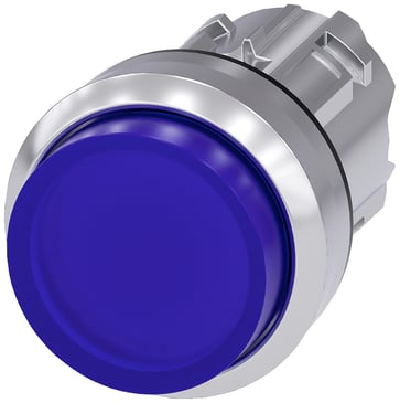 Lystrykknap, 22 mm, rund, metal, skinnede, blå, Trykknap, forhøjet, 3SU1051-0BB50-0AA0