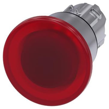 Belyst paddehattetryk, 22 mm, rund, metal, skinnede, rød, 40 mm, låsende, 3SU1051-1BA20-0AA0