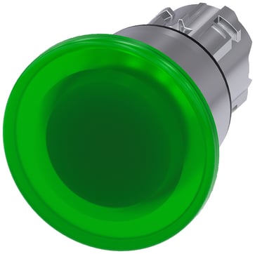Belyst paddehattetryk, 22 mm, rund, metal, skinnede, grøn, 40 mm, låsende, 3SU1051-1BA40-0AA0