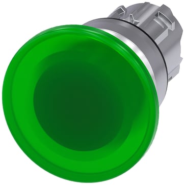 Belyst paddehattetryk, 22 mm, rund, metal, skinnede, grøn, 40 mm, 3SU1051-1BD40-0AA0