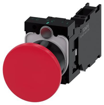Paddetrykknap, 22 mm, rund, plastik, rød, 40 mm, låsende med holder, 1 NO+1 NC, fjeder 3SU1100-1BA20-3FA0