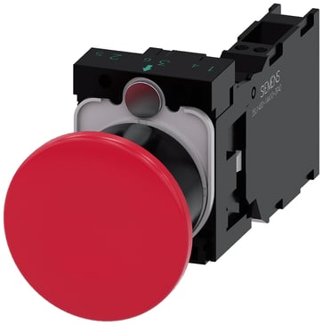 Paddetrykknap, 22 mm, rund, plastik, rød, 40 mm, låsende med holder, 1 NO+1 NC, fjeder 3SU1100-1BA20-3FA0