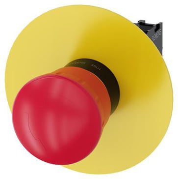 Nødstop paddetryk Trykknap rød, 40 mm med gul bagplade, uden inskription, med holder, 1 NC, skrue 3SU1100-1HB20-1CF0