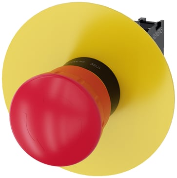 Nødstop paddetryk Trykknap rød, 40 mm med gul bagplade, uden inskription, med holder, 1 NC, skrue 3SU1100-1HB20-1CF0