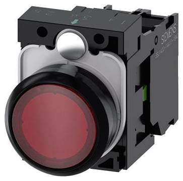 Lystrykknap rød, Trykknap, flad, med holder, 1 NO, LED modul med integreret LED 24 V AC/DC, skrue 3SU1102-0AB20-1BA0