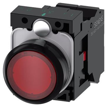 Lystrykknap rød, Trykknap, flad, med holder, 1 NC, LED modul med integreret LED 24 V AC/DC, fjeder 3SU1102-0AB20-3CA0