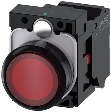 Lystrykknap rød, Trykknap, flad, med holder, 1 NC, LED modul med integreret LED 24 V AC/DC, fjeder 3SU1102-0AB20-3CA0
