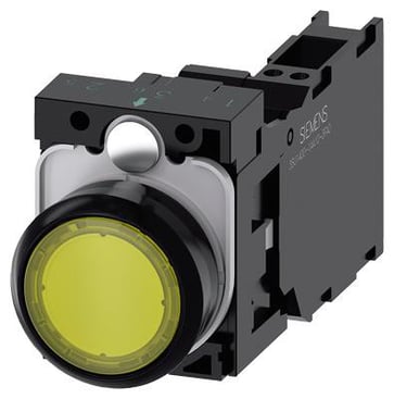 Lystrykknap gul, Trykknap, flad, med holder, 1 NO+1 NC, LED modul med integreret LED 24 V AC/DC, fjeder 3SU1102-0AB30-3FA0