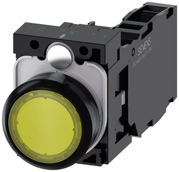 Lystrykknap gul, Trykknap, flad, med holder, 1 NO+1 NC, LED modul med integreret LED 24 V AC/DC, skrue 3SU1102-0AB30-1FA0