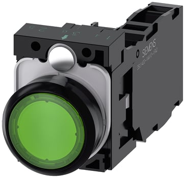 Lystrykknap grøn, Trykknap, flad, med holder, 1 NO+1 NC, LED modul med integreret LED 24 V AC/DC, skrue 3SU1102-0AB40-1FA0