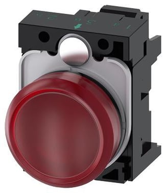 Indikatorlampe rød, linse, glat, med holder, LED modul med integreret LED 24 V AC/DC, fjeder 3SU1102-6AA20-3AA0