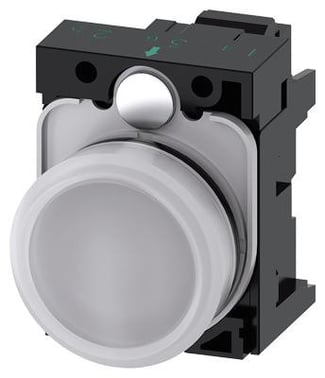 Indikatorlampe hvid, linse, glat, med holder, LED modul med integreret LED 24 V AC/DC, fjeder 3SU1102-6AA60-3AA0