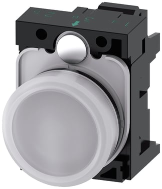 Indikatorlampe hvid, linse, glat, med holder, LED modul med integreret LED 24 V AC/DC, fjeder 3SU1102-6AA60-3AA0