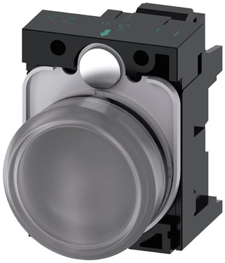 Indikatorlampe klar, linse, glat, med holder, LED modul med integreret LED 24 V AC/DC, fjeder 3SU1102-6AA70-3AA0