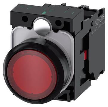 Lystrykknap rød, Trykknap, flad, med holder, 1 NC, LED modul med integreret LED 110 V AC, skrue 3SU1103-0AB20-1CA0