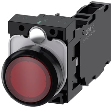 Lystrykknap rød, Trykknap, flad, med holder, 1 NO+1 NC, LED modul med integreret LED 110 V AC, skrue 3SU1103-0AB20-1FA0