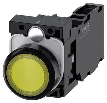 Lystrykknap gul, Trykknap, flad, med holder, 1 NO+1 NC, LED modul med integreret LED 110 V AC, skrue 3SU1103-0AB30-1FA0