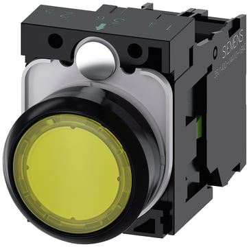 Lystrykknap gul, Trykknap, flad, med holder, 1 NO, LED modul med integreret LED 110 V AC, skrue 3SU1103-0AB30-1BA0