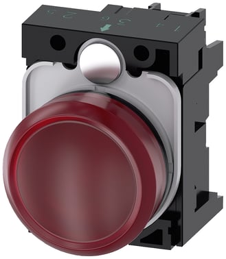 Indikatorlampe rød, linse, glat, med holder, LED modul med integreret LED 110 V AC, skrue 3SU1103-6AA20-1AA0