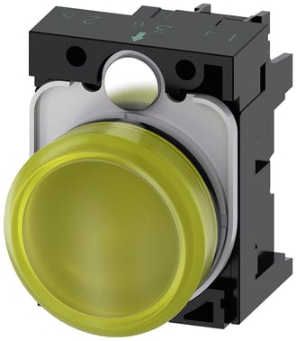 Indikatorlampe gul, linse, glat, med holder, LED modul med integreret LED 110 V AC, skrue 3SU1103-6AA30-1AA0