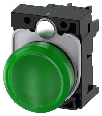 Indikatorlampe grøn, linse, glat, med holder, LED modul med integreret LED 110 V AC, skrue 3SU1103-6AA40-1AA0