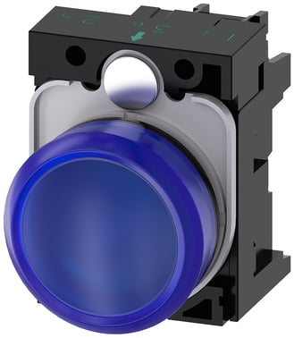 Indikatorlampe blå, linse, glat, med holder, LED modul med integreret LED 110 V AC, skrue 3SU1103-6AA50-1AA0