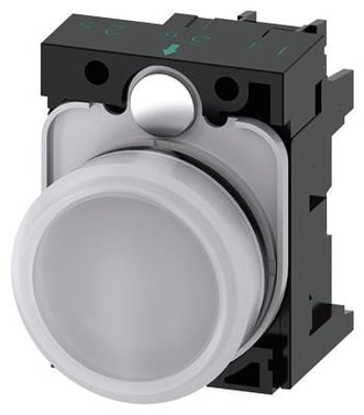Indikatorlampe hvid, linse, glat, med holder, LED modul med integreret LED 110 V AC, skrue 3SU1103-6AA60-1AA0