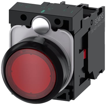 Lystrykknap rød, Trykknap, flad, med holder, 1 NC, LED modul med integreret LED 230 V AC, skrue 3SU1106-0AB20-1CA0
