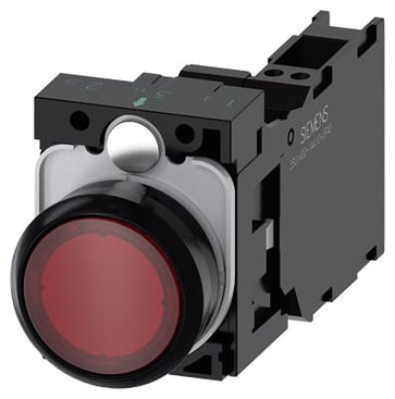 Lystrykknap rød, Trykknap, flad, med holder, 1 NO+1 NC, LED modul med integreret LED 230 V AC, fjeder 3SU1106-0AB20-3FA0