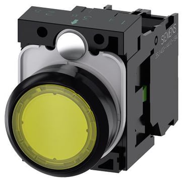 Lystrykknap gul, Trykknap, flad, med holder, 1 NO, LED modul med integreret LED 230 V AC, skrue 3SU1106-0AB30-1BA0