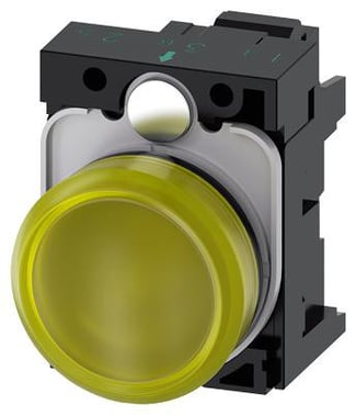 Indikatorlampe gul, linse, glat, med holder, LED modul med integreret LED 230 V AC, fjeder 3SU1106-6AA30-3AA0