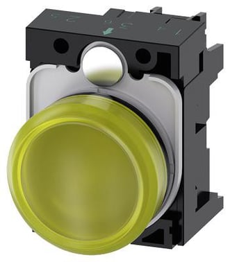 Indikatorlampe gul, linse, glat, med holder, LED modul med integreret LED 230 V AC, skrue 3SU1106-6AA30-1AA0
