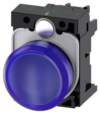 Indikatorlampe blå, linse, glat, med holder, LED modul med integreret LED 230 V AC, skrue 3SU1106-6AA50-1AA0