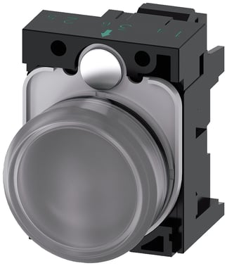 Indikatorlampe klar, linse, glat, med holder, LED modul med integreret LED 230 V AC, fjeder 3SU1106-6AA70-3AA0