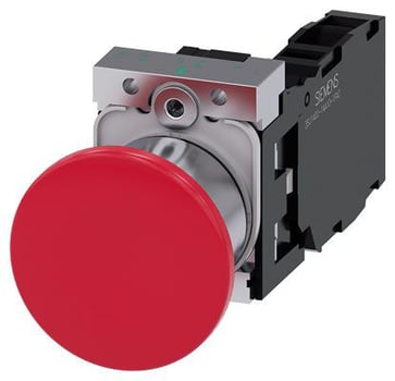 Paddetrykknap, 22 mm, rund, metal, skinnede, rød, 40 mm, låsende med holder, 1 NO+1 NC, skrue 3SU1150-1BA20-1FA0