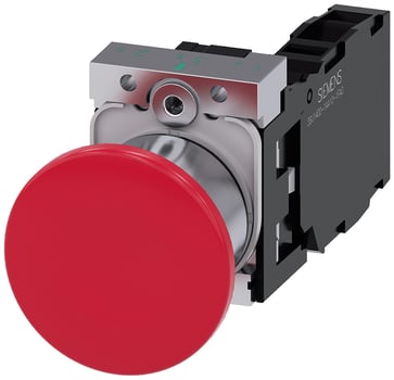 Paddetrykknap, 22 mm, rund, metal, skinnede, rød, 40 mm, låsende med holder, 1 NO+1 NC, skrue 3SU1150-1BA20-1FA0