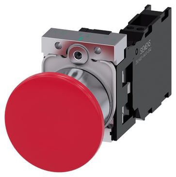 Paddetrykknap, 22 mm, rund, metal, skinnede, rød, 40 mm, låsende med holder, 1 NO+1 NC, fjeder 3SU1150-1BA20-3FA0