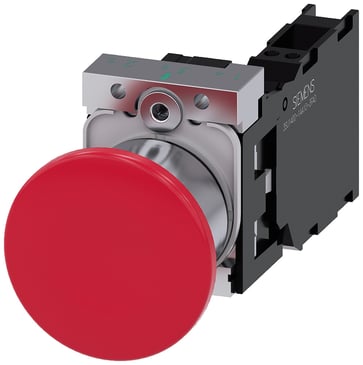 Paddetrykknap, 22 mm, rund, metal, skinnede, rød, 40 mm, låsende med holder, 1 NO+1 NC, fjeder 3SU1150-1BA20-3FA0