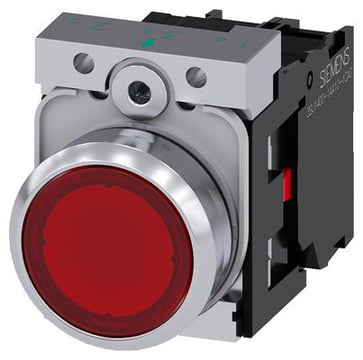 Lystrykknap, rød, Trykknap, flad, med holder, 1 NC, LED modul med integreret LED 24 V AC/DC, skrue 3SU1152-0AB20-1CA0