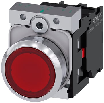 Lystrykknap, rød, Trykknap, flad, med holder, 1 NC, LED modul med integreret LED 24 V AC/DC, skrue 3SU1152-0AB20-1CA0