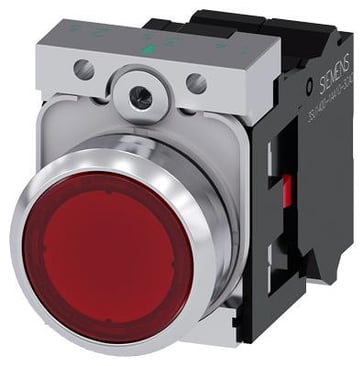 Lystrykknap, rød, Trykknap, flad, med holder, 1 NC, LED modul med integreret LED 24 V AC/DC, fjeder 3SU1152-0AB20-3CA0