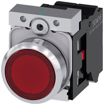 Lystrykknap, rød, Trykknap, flad, med holder, 1 NC, LED modul med integreret LED 24 V AC/DC, fjeder 3SU1152-0AB20-3CA0