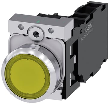 Lystrykknap, gul, Trykknap, flad, med holder, 1 NO+1 NC, LED modul med integreret LED 24 V AC/DC, skrue 3SU1152-0AB30-1FA0